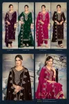 Roza By Fourdots Crush Velvet Cording And Mirror Work Dress Material 
